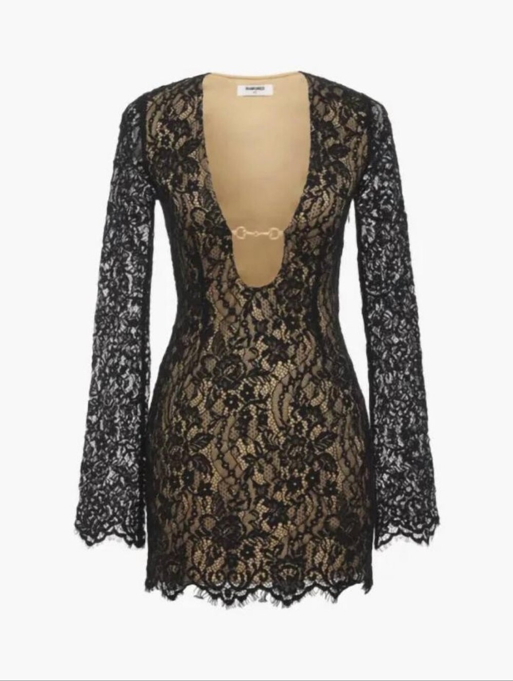 Rumored Black Lace Deep V-Front Mini Dress
